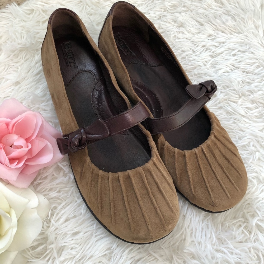 Born Brown Suede Two-Tone Mary Jane Flats